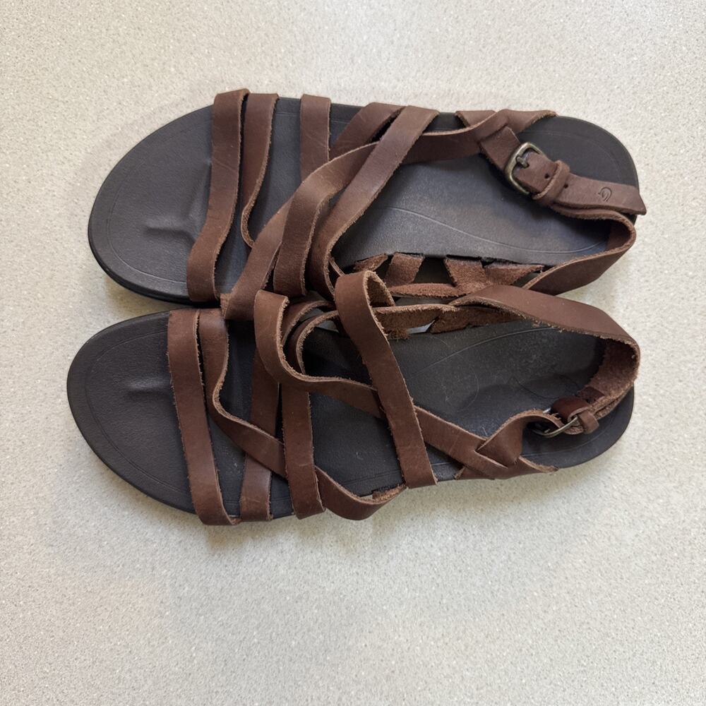 Olukai Awe Awe Brown Leather Strap Sandal W 7 EUR 37